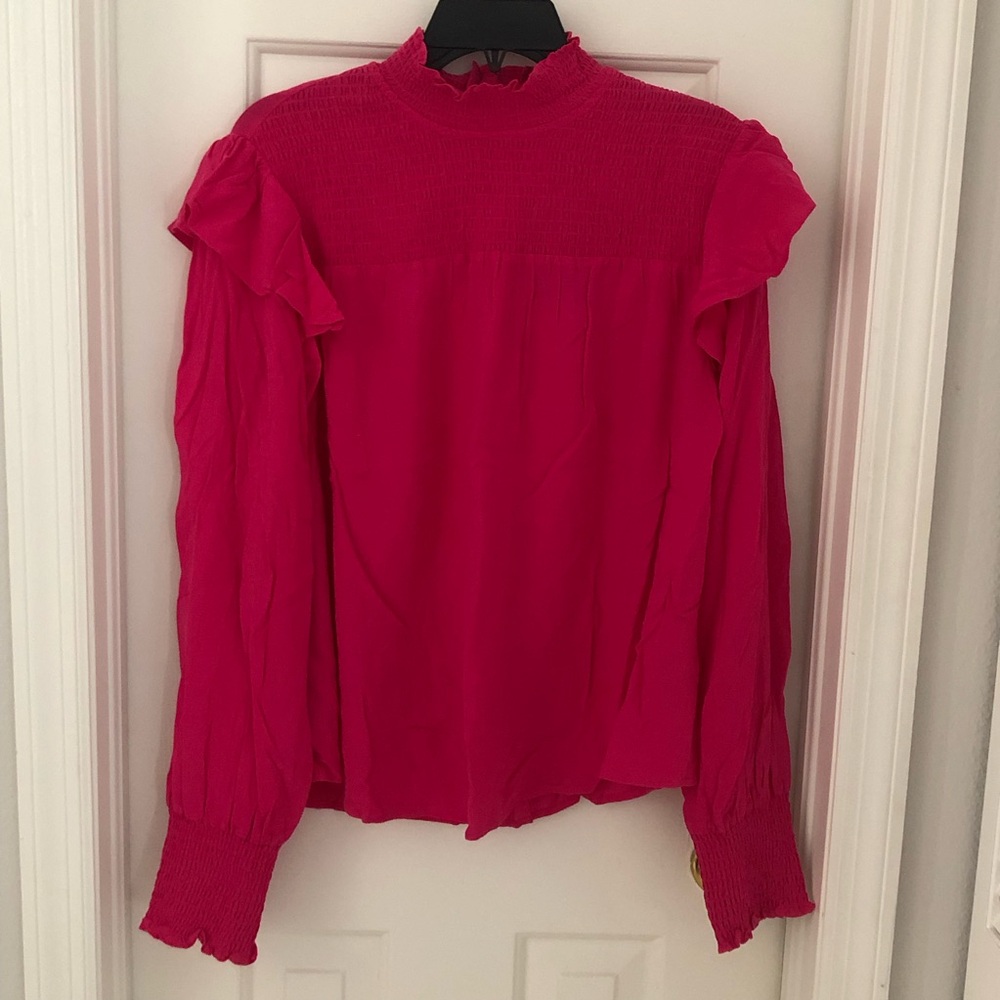 Kori Pink Long-Sleeve Ruffle Smocked Blouse